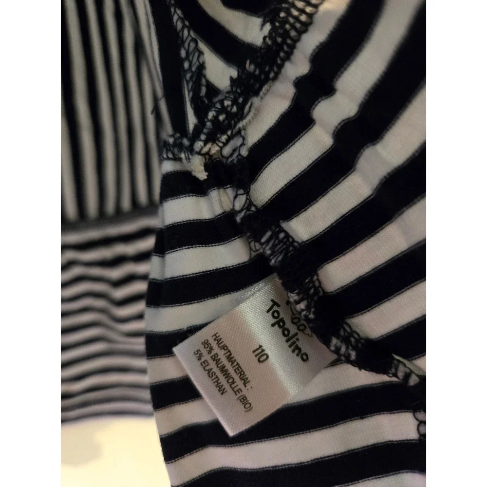 Topolino Girls Navy White Striped Tiered Ruffle Dress Organic Cotton Size 110